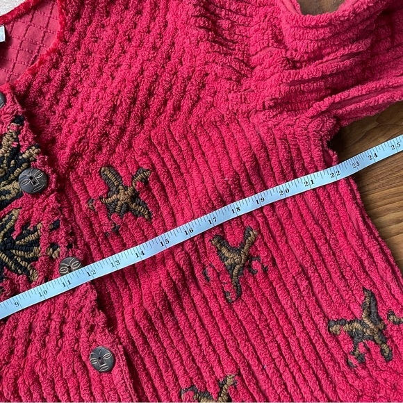 Vintage Red Chenille Button Front Embroidered Jacket - Picture 7 of 11